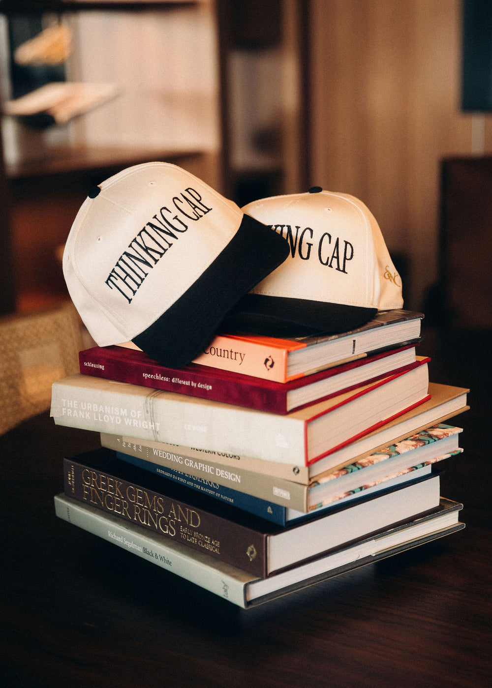 Thinking Cap worn, showing the two-tone 5-panel silhouette and pre-curved visor